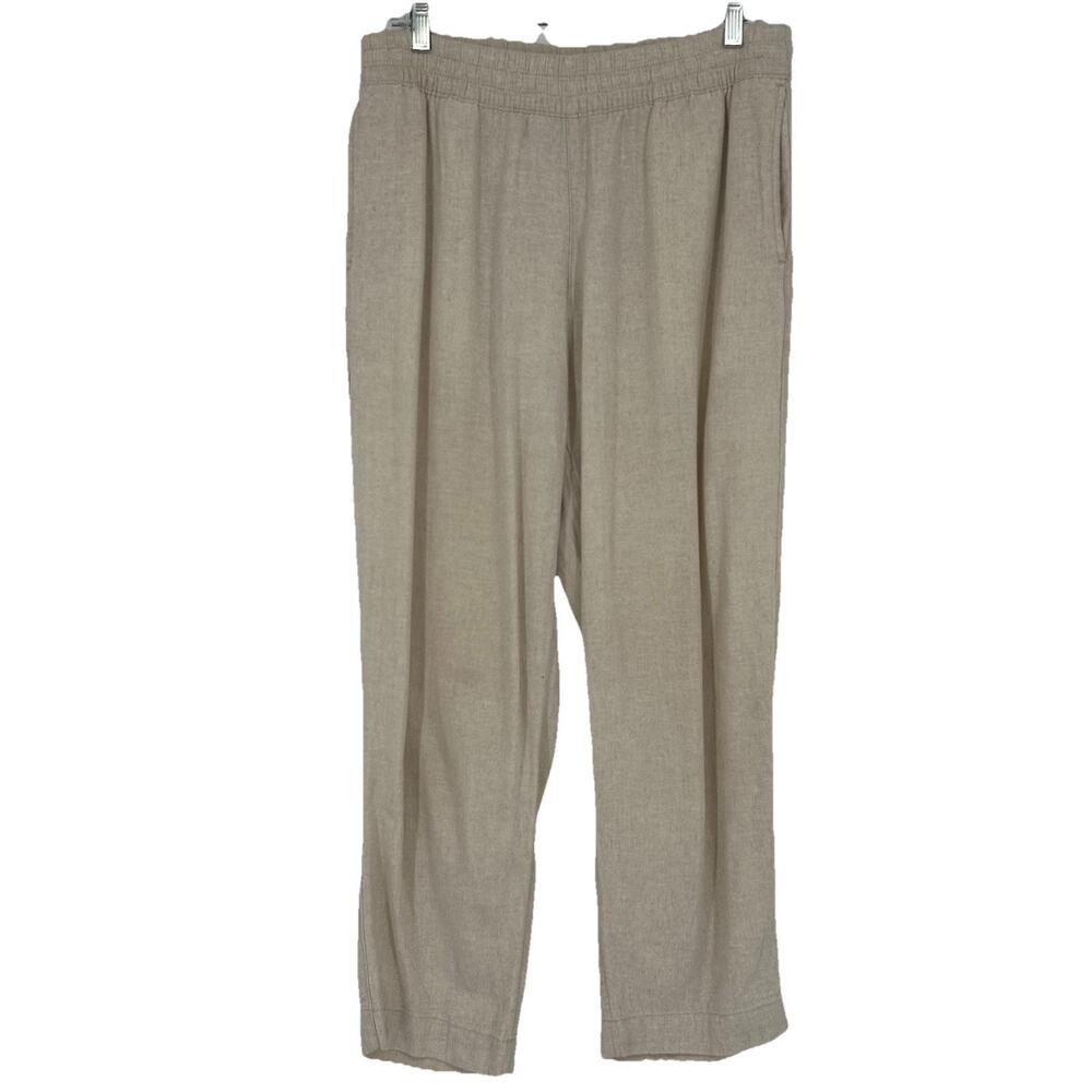 Old Navy Linen Blend Pull On Cropped Pants High Waist Beige Straight Leg Size M
